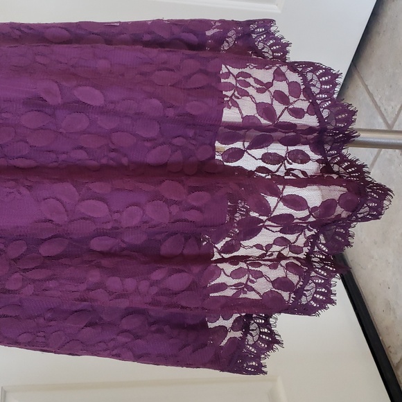💐 FREE PEOPLE Plum Purple Sheer Lace Dress Hankerchief Hem SIZE 4 - Picture 13 of 17